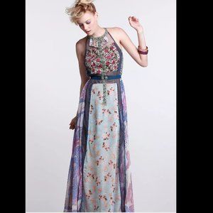 Anthropologie Wilderflora Patchwork Maxi Dress
